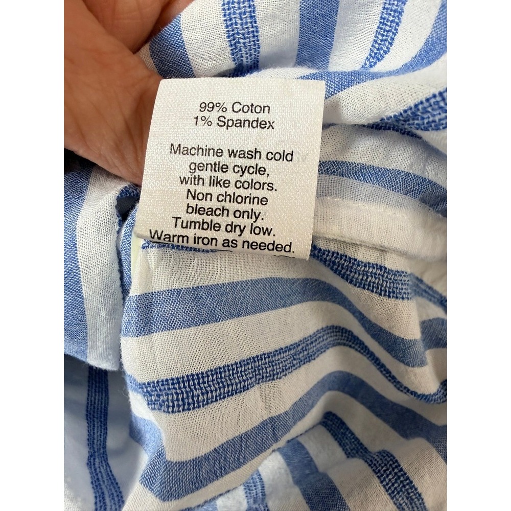 J. Crew Button Down Women 12 Blue Boy Fit Striped Cotton Blend A5401 Long Sleeve - Picture 5 of 9